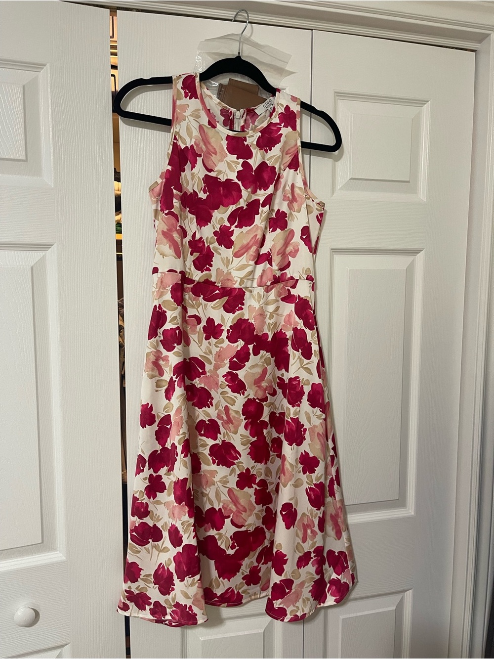 cleo Floral Sleeveless Midi Dress in Fuchsia and Cream
